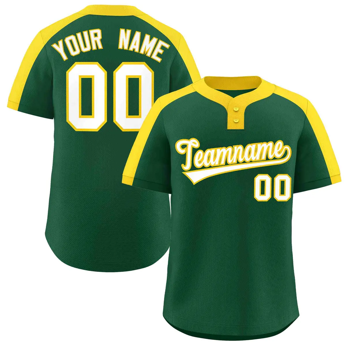 Green White-Gold Classic Two-Button Softball Jersey
