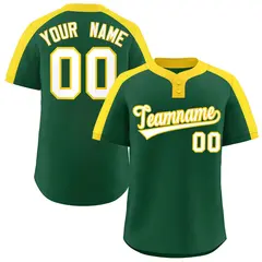 Green White-Gold Classic Two-Button Softball Jersey 1
