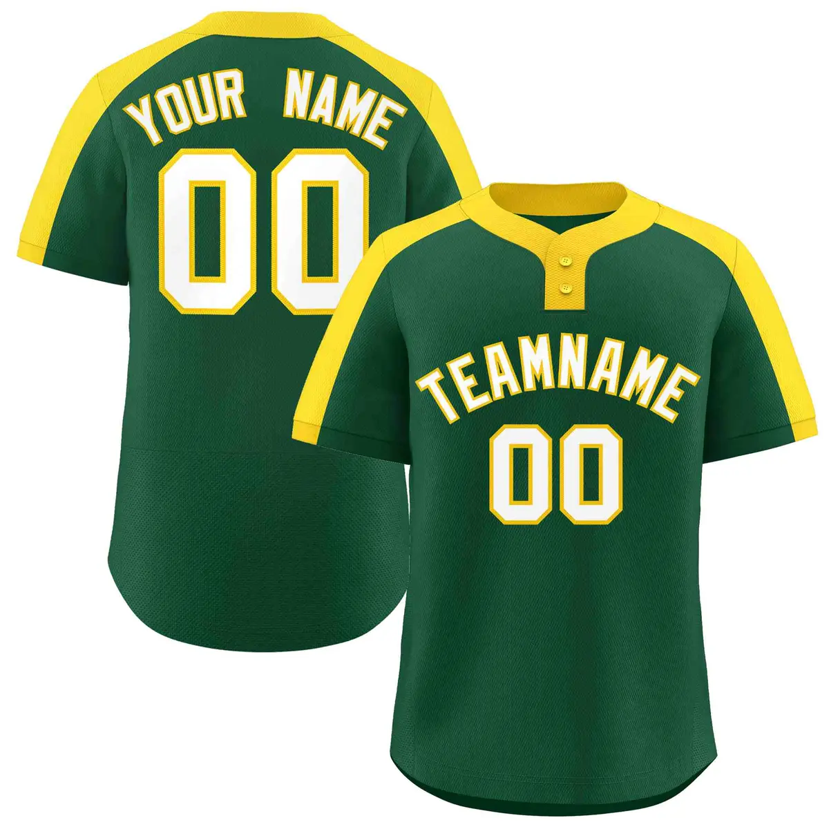 Green White-Gold Classic Two-Button Softball Jersey
