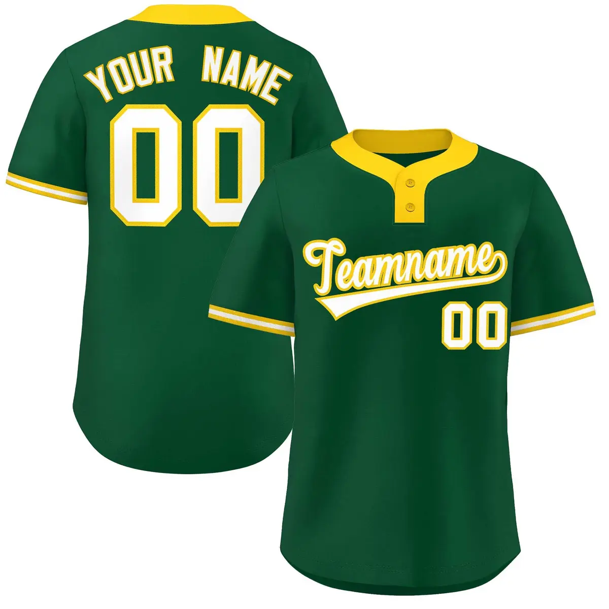 Green White-Gold Classic Two-Button Softball Jersey