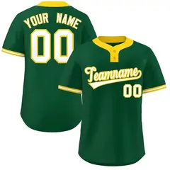 Green White-Gold Classic Two-Button Softball Jersey