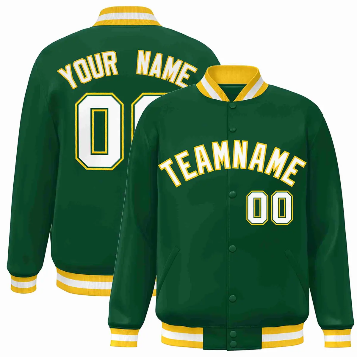 Green White-Gold Classic Varsity Full-Snap Letterman Jacket