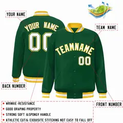 Green White-Gold Classic Varsity Full-Snap Letterman Jacket 2