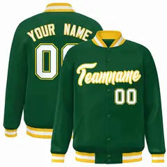 Green White-Gold Classic Varsity Full-Snap Letterman Jacket
