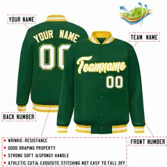 Green White-Gold Classic Varsity Full-Snap Letterman Jacket 2