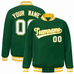 Green White-Gold Classic Varsity Full-Snap Letterman Jacket