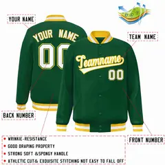 Green White-Gold Classic Varsity Full-Snap Letterman Jacket 2