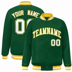 Green White-Gold Classic Varsity Full-Snap Letterman Jacket