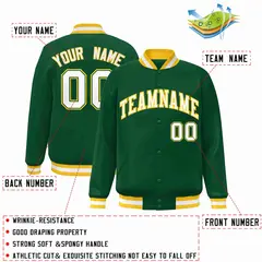 Green White-Gold Classic Varsity Full-Snap Letterman Jacket 2