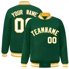 Green White-Gold Classic Varsity Full-Snap Letterman Jacket 1