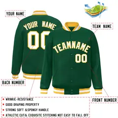 Green White-Gold Classic Varsity Full-Snap Letterman Jacket 2