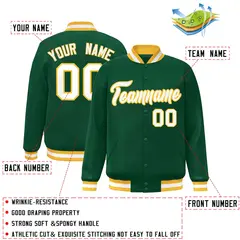 Green White-Gold Classic Varsity Full-Snap Letterman Jacket 2