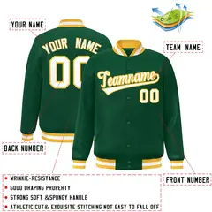 Green White-Gold Classic Varsity Full-Snap Letterman Jacket 2
