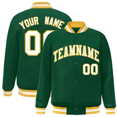 Green White-Gold Classic Varsity Full-Snap Letterman Jacket 1