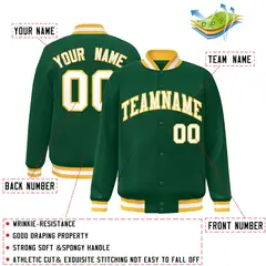 Green White-Gold Classic Varsity Full-Snap Letterman Jacket 2