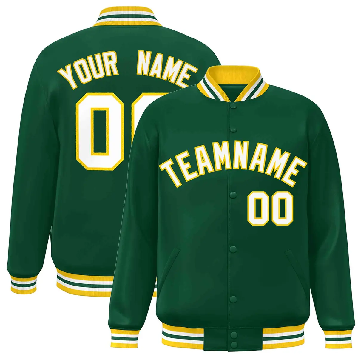 Green White-Gold Classic Varsity Full-Snap Letterman Jacket