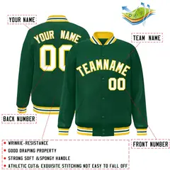 Green White-Gold Classic Varsity Full-Snap Letterman Jacket 2