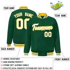 Green White-Gold Classic Varsity Full-Snap Letterman Jacket 2