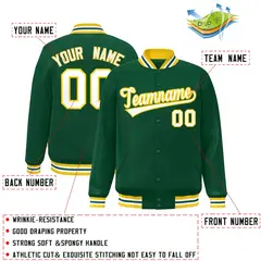 Green White-Gold Classic Varsity Full-Snap Letterman Jacket 2