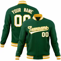 Green White-Gold Classic Varsity Full-Snap Letterman Jacket