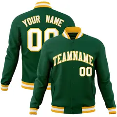 Green White-Gold Classic Varsity Full-Snap Letterman Jacket 1
