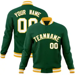 Green White-Gold Classic Varsity Full-Snap Letterman Jacket 1