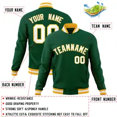 Green White-Gold Classic Varsity Full-Snap Letterman Jacket 4