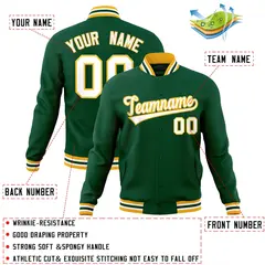 Green White-Gold Classic Varsity Full-Snap Letterman Jacket 4