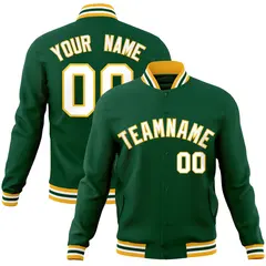 Green White-Gold Classic Varsity Full-Snap Letterman Jacket 1