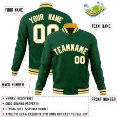 Green White-Gold Classic Varsity Full-Snap Letterman Jacket 4