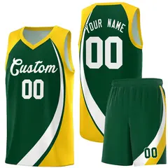 Green White-Gold Color Block Basketball Jersey 1