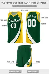 Green White-Gold Color Block Basketball Jersey 2