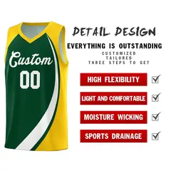 Green White-Gold Color Block Basketball Jersey 4