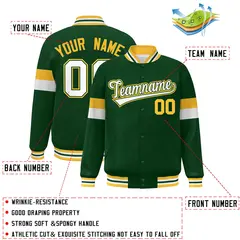 Green White-Gold Color Block Varsity Full-Snap Baseball Jacket 2