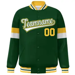 Green White-Gold Color Block Varsity Full-Snap Baseball Jacket 3