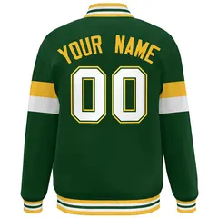 Green White-Gold Color Block Varsity Full-Snap Baseball Jacket 4