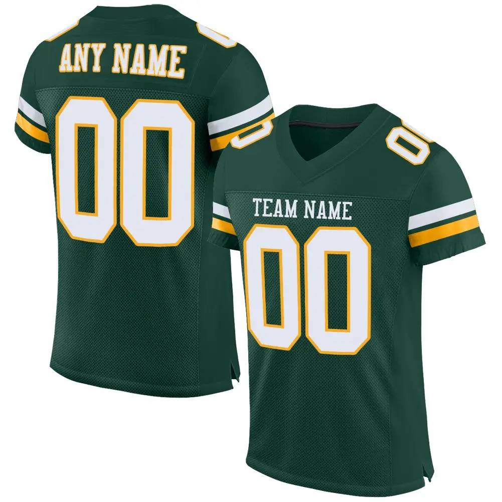 Green White-Gold Mesh Football Jersey