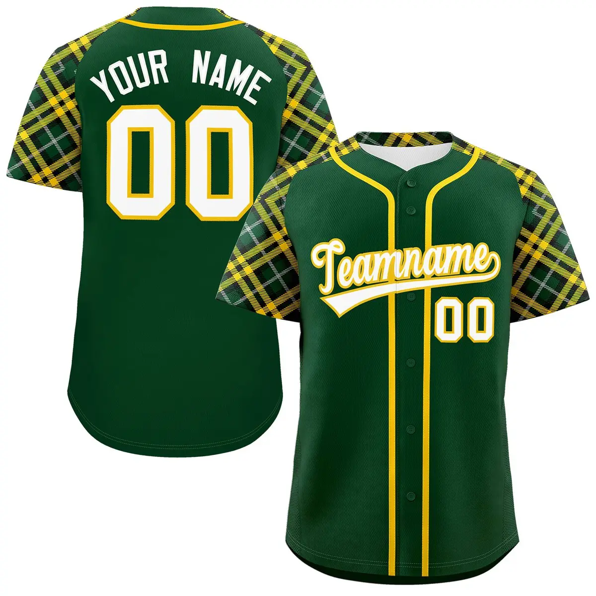 Green White-Gold Raglan Sleeves Authentic Baseball Jersey