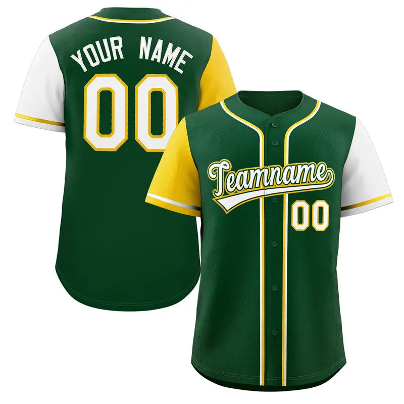 Green White-Gold Raglan Sleeves Baseball Jersey