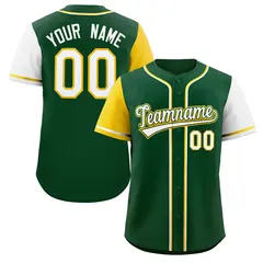 Green White-Gold Raglan Sleeves Baseball Jersey