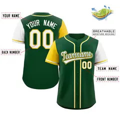Green White-Gold Raglan Sleeves Baseball Jersey 2