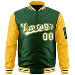 Green White-Gold Raglan Varsity Letterman Bomber Jacket 3