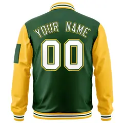 Green White-Gold Raglan Varsity Letterman Bomber Jacket 4