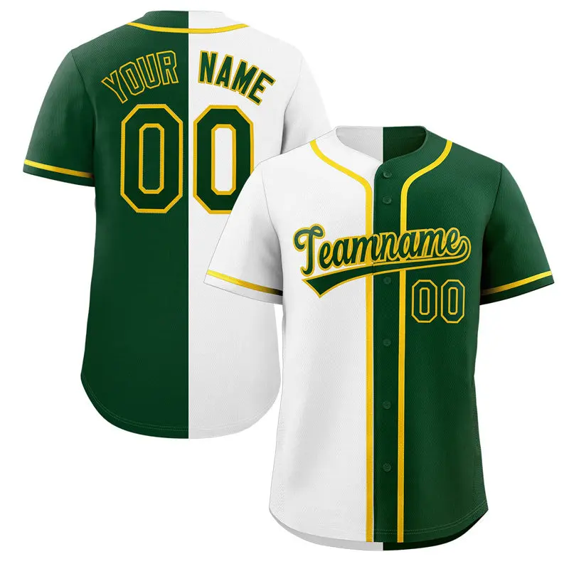 Green White-Gold Split Fashion Baseball Jersey