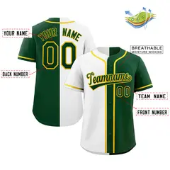 Green White-Gold Split Fashion Baseball Jersey 2