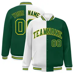 Green White-Gold Split Varsity Full-Snap Letterman Jacket