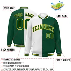 Green White-Gold Split Varsity Full-Snap Letterman Jacket 2