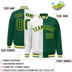 Green White-Gold Split Varsity Full-Snap Letterman Jacket 2