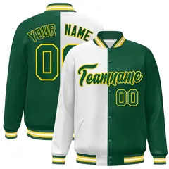 Green White-Gold Split Varsity Full-Snap Letterman Jacket