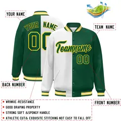 Green White-Gold Split Varsity Full-Snap Letterman Jacket 2